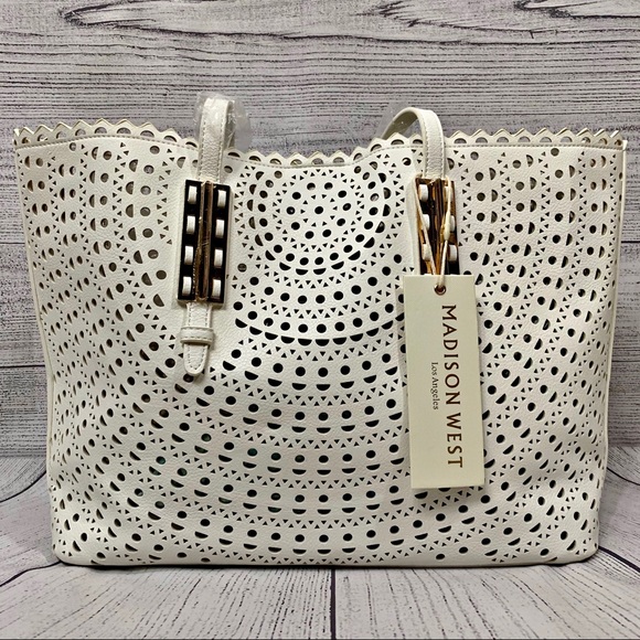 Madison West Handbags - Madison West | Large White Cutout Tote Purse NWT